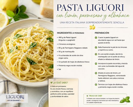 Pasta Liguori con limón, parmesano y albahaca: una receta italiana sorprendentemente sencilla