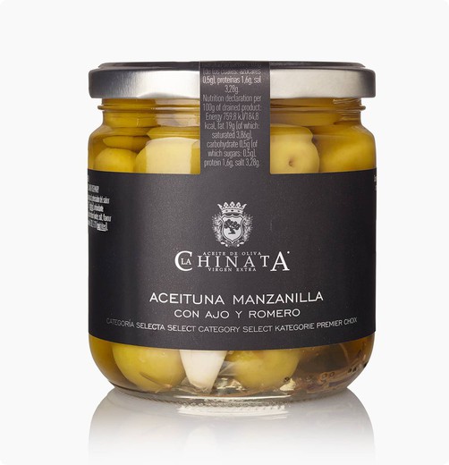 Manzanilla oliver med vitlök och rosmarin 350 grs chinata