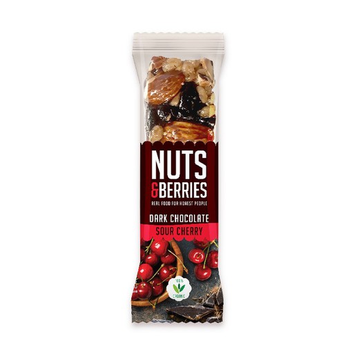 Nuts&berries dark chocolate-cherry bar 40g organic bio