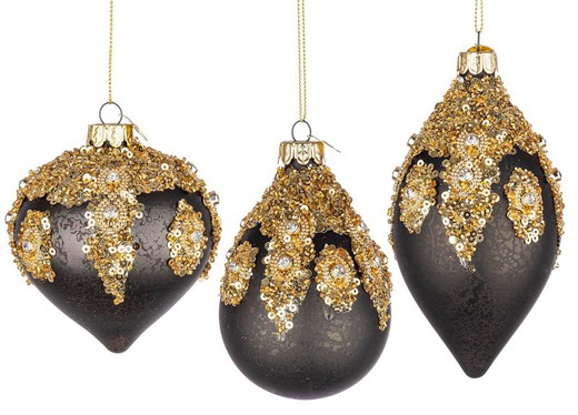 Crystal Christmas Ball Black and Gold Design