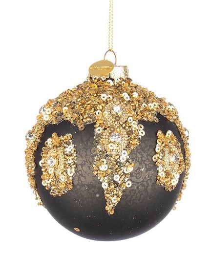 Bola Navidad Cristal Diseño Negro y Oro