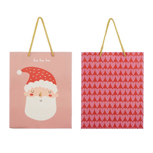 Bolsa de Papel Regalopara Navidad Rojo y Rosa Papa Noel Diseño Moderno L Edelmann