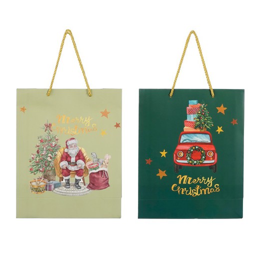 Bolsa de Papel Regalopara Navidad Verde Blanco Diseño Moderno L Edelmann