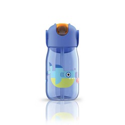 Botella niños con pajita azul tiburón 400ml zoku