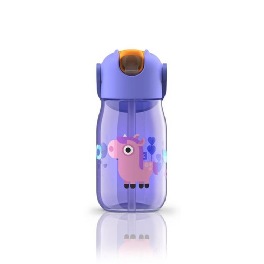 Bottiglia per bambini con paglia viola cavallo 400ml zoku
