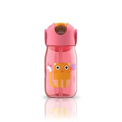 Bottiglia per bambini con cannuccia gatto rosa 400ml zoku
