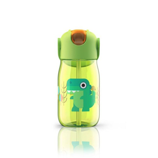 Kids bottle with green crocodile straw 400ml zoku