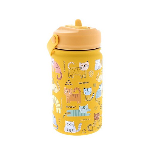 Botella Termo 330 ml Infantil con Pajita Moustard Funny Cats Creative Story