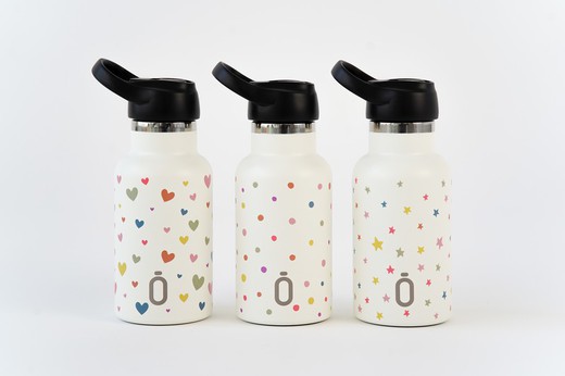 Bottiglia thermos Runbott Confetti a pois da 350 ml color crema con tappo sportivo