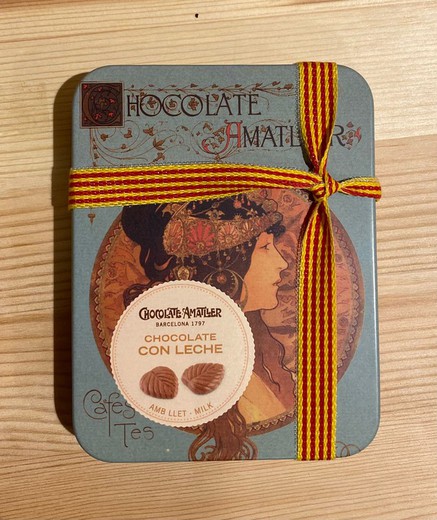 Caja metálica amatller especial sant jordi chocolate con leche