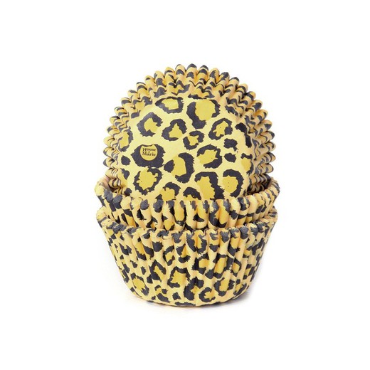 casa de maria leopardo cápsula de cupcake amarelo 50 unidades