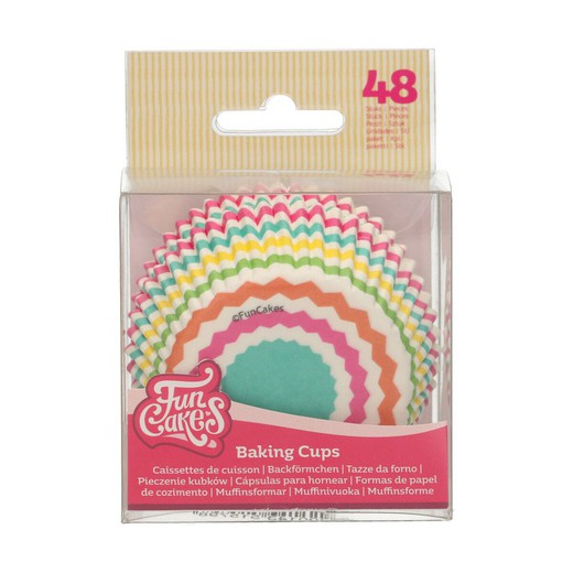 Farverig chevron cupcake kapsel 48 enheder funcakes