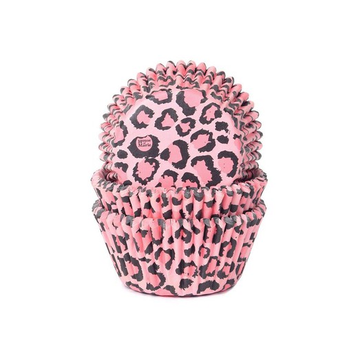 casa de maria cápsula de cupcake de leopardo rosa 50 unidades