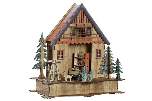 Casa de madera navidad con led