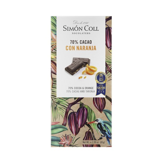 Chokolade 70% kakao appelsin simon coll 85 gr