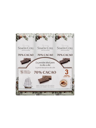 Chocolade 70% cacaopak 3x25 grs simon coll