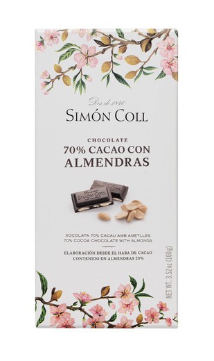 Chocolat 70% aux amandes 100 grs simon coll