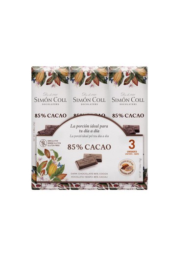 Chokolade 85% kakaopakke 3x25 grs simon coll