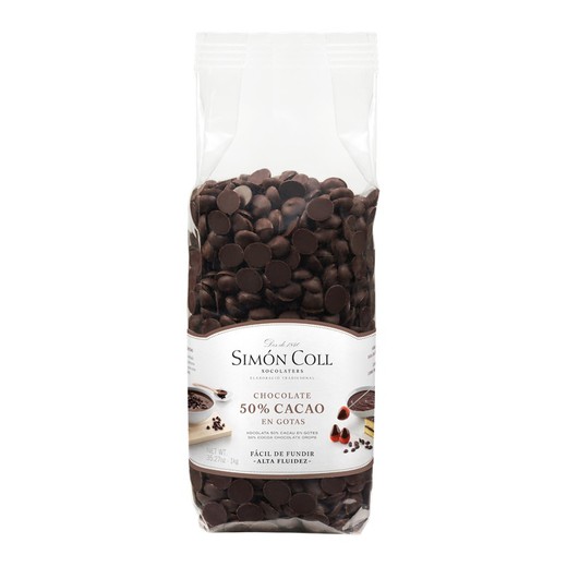 Chocolate cobertura negro 50% bolsa 1 kg simon coll