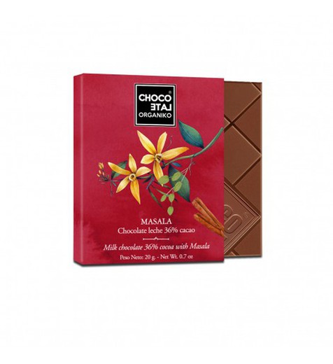 Chocolate con leche 36 % cacao masala organiko 20 grs bio