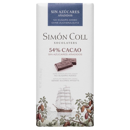 Chocolate con leche 54% cacao sin azucar simon coll 85 grs