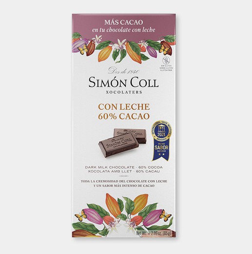 Melkchocolade 60% cacao simon coll 85 grs