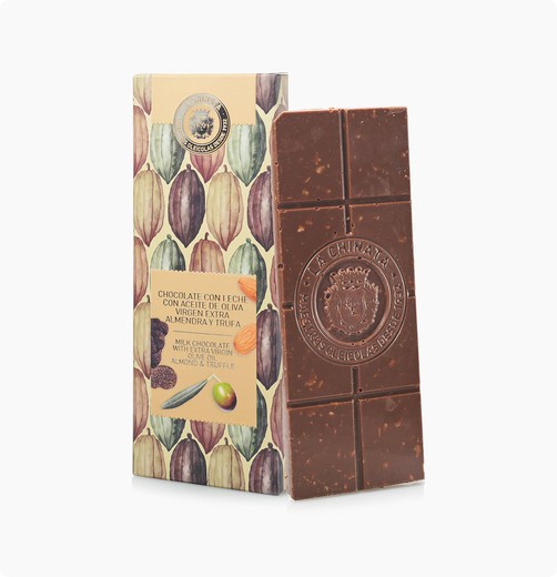 Milk chocolate and extra virgin olive oil, almonds and la chinata truffle 100 gr
