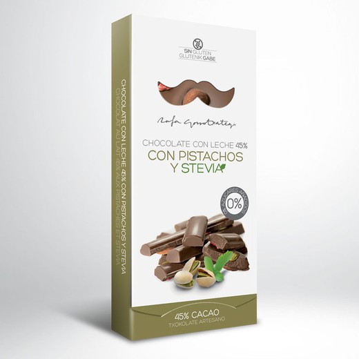 Chocolate leche 45% pistachos stevia Rafa Gorrotxategi 100 grs