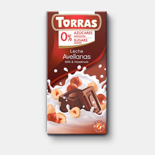 Chocolate leche y avellanas torras sin azúcar añadido 75 grs