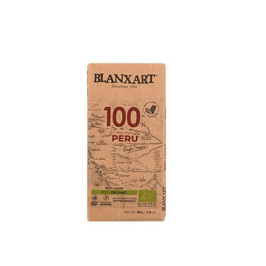 Chocolate negro 100% peru blanxart ecológico 80 grs