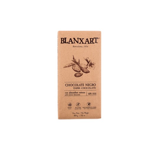 Cioccolato fondente 60% blancxart di mandorle 150 gr