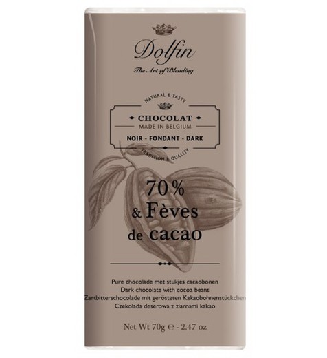 Pure chocolade 70% met stukjes cacao Dolfin 70 grs