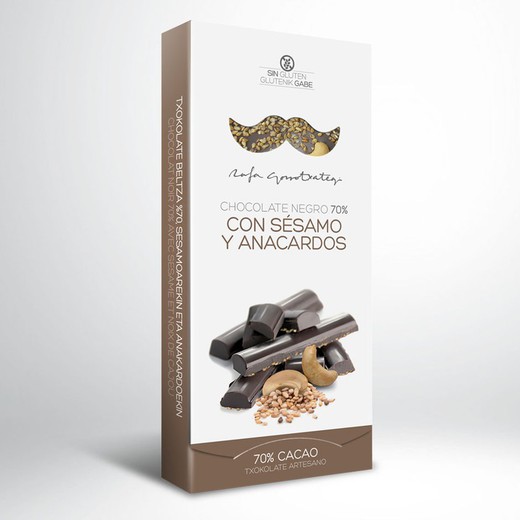 Chocolate negro 70% sésamo y anacardos Rafa Gorrotxategi 100 grs