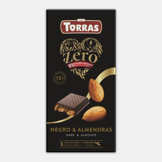 Chocolate negro 72% almendras enteras torras sin azúcar 150 grs