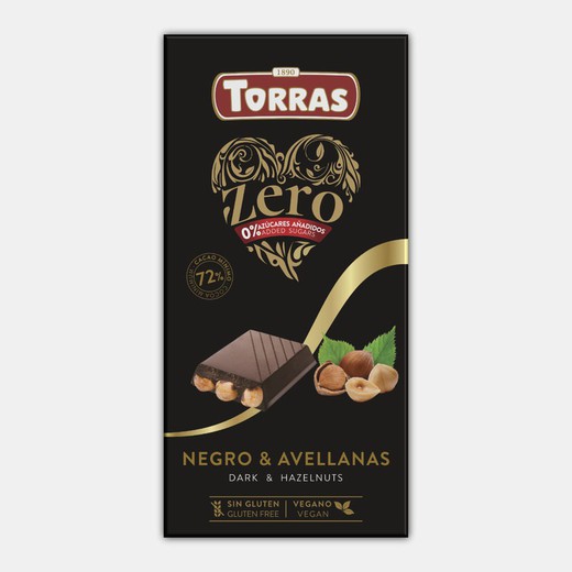 Chocolate negro 72% avellanas enteras torras sin azúcar 150 grs