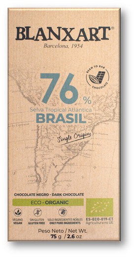 Chocolate Negro 76% Brasil Ecológico Blanxart 75 grs