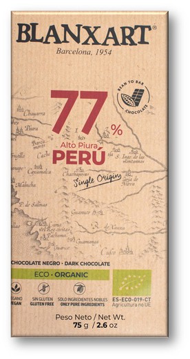 Chocolate Negro 77% Peru Ecológico Blanxart 75 grs