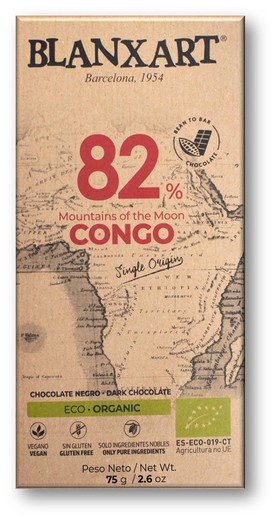 Chocolate Negro 82% Congo Ecológico Blanxart 75 grs
