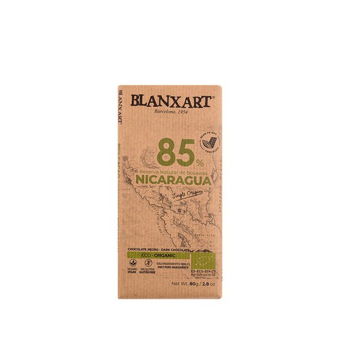 Sort chokolade 85% nicaragua økologisk blanxart 80 grs