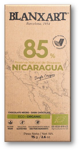 Chocolate Negro 85% Nicaragua Ecológico Blanxart 75 grs