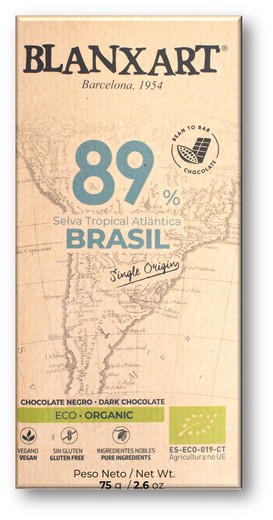 Chocolate Negro 89% Brasil Ecológico Blanxart 75 grs
