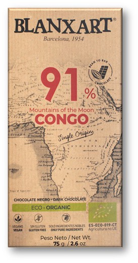 Chocolate Negro 91% Congo Ecológico Blanxart 75 grs