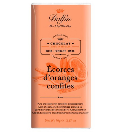 Black chocolate with orange dolfin 70 grs