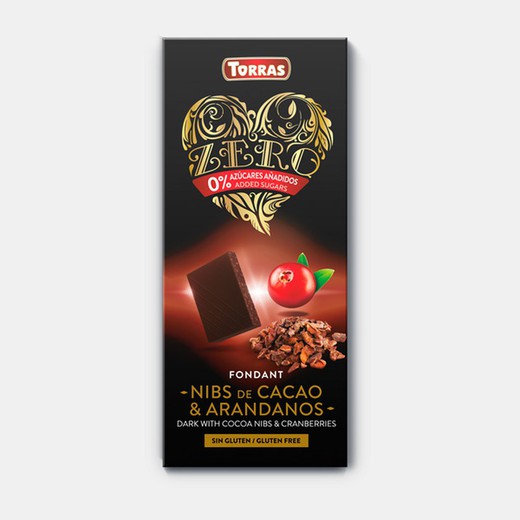 Chocolate negro nibs cacao arándanos torras sin azúcar 125 grs