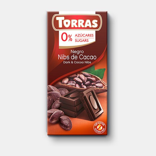 Chocolate negro pepitas de cacao torras sin azúcar añadido 75 grs