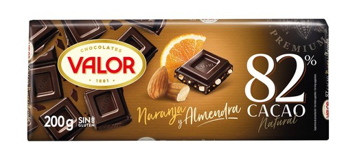 Chocolate Valor 82% Almendra Naranja 200 G Tableta