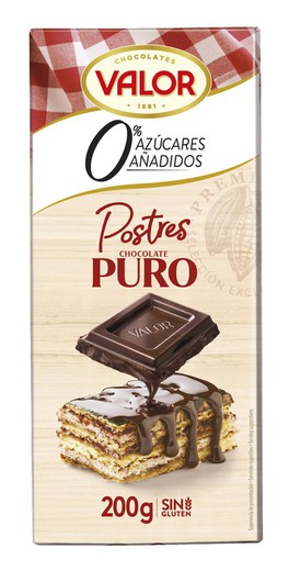 Chocolate Valor Chocolate Puro Postres 0% Az Añ 200 Gr Repostería