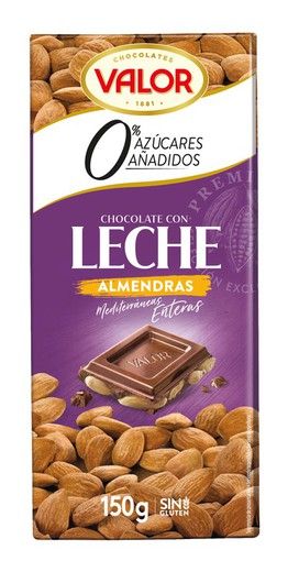 Chocolate Valor Leche Almendra Sin Azúcar 150 Grs Tableta
