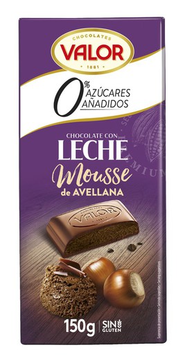 Chocolate Valor Leche Mousse De Avellana Sin Azúcar 150 G Tableta