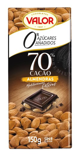 Chocolate Valor Negro 70% Alm Sin Azúcar 150 Ggr Tableta